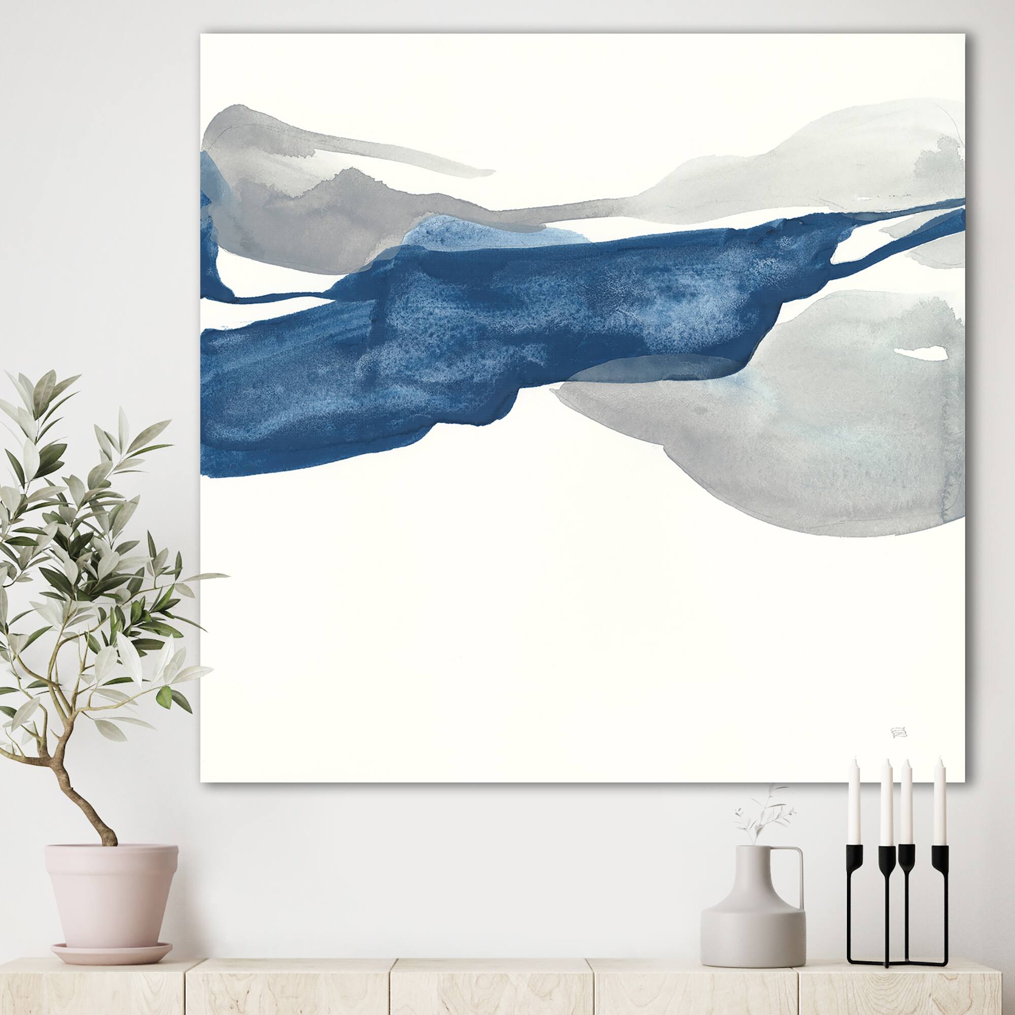 Designart - Gouache Sapphire on Gray II - Modern & Transitional Gallery-wrapped Canvas